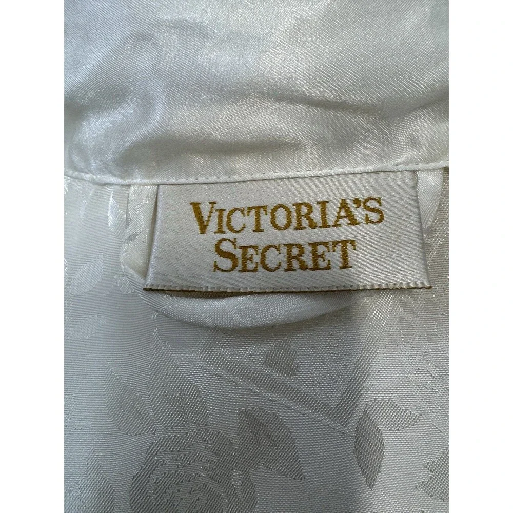 Vintage Long Womens Robe Ivory Victoria Secret Gold Label Bridal Pockets Sz M/L